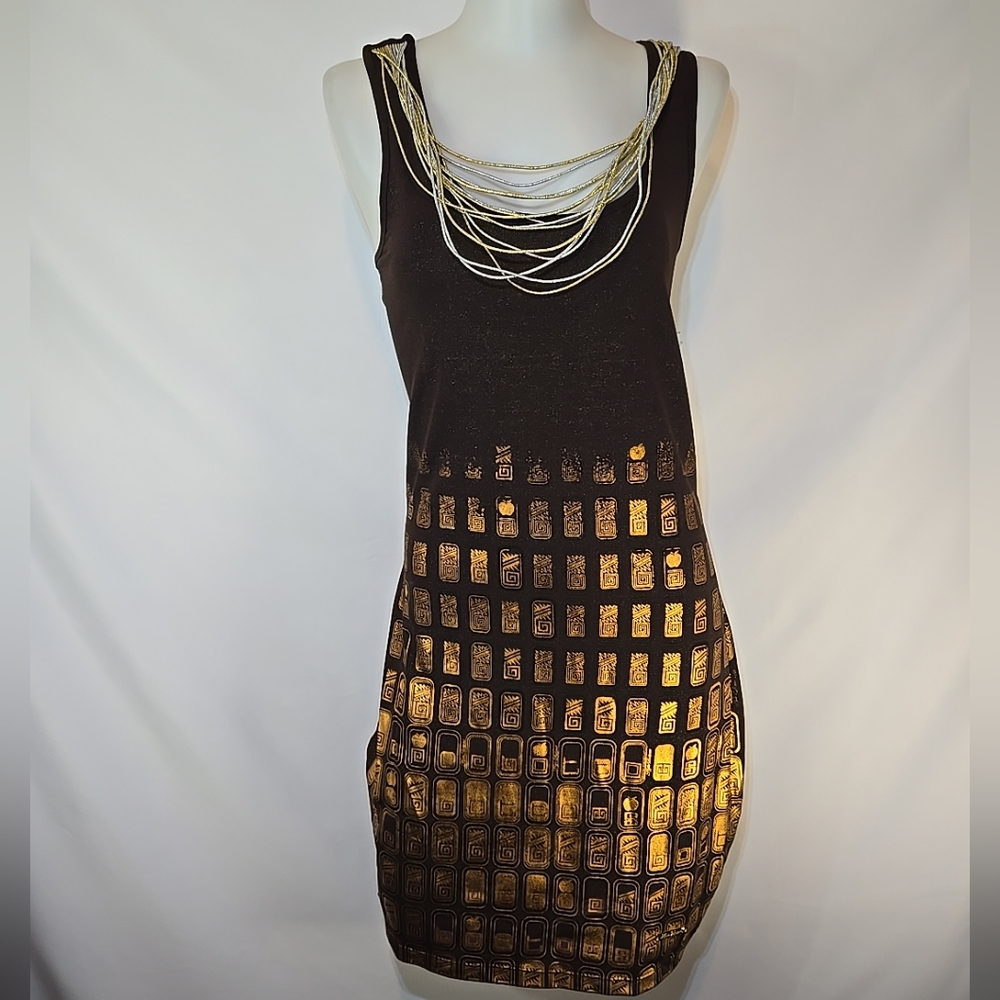 Vintage Apple Bottoms Brown and Gold Mini Dress